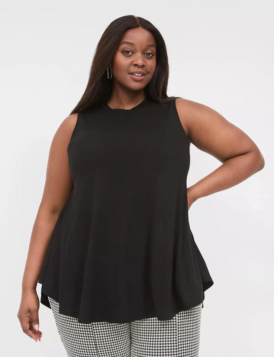 Women Lane Bryant Max Swing Sleeveless High-Neck Tunic T Shirts Black | WYF1082RM