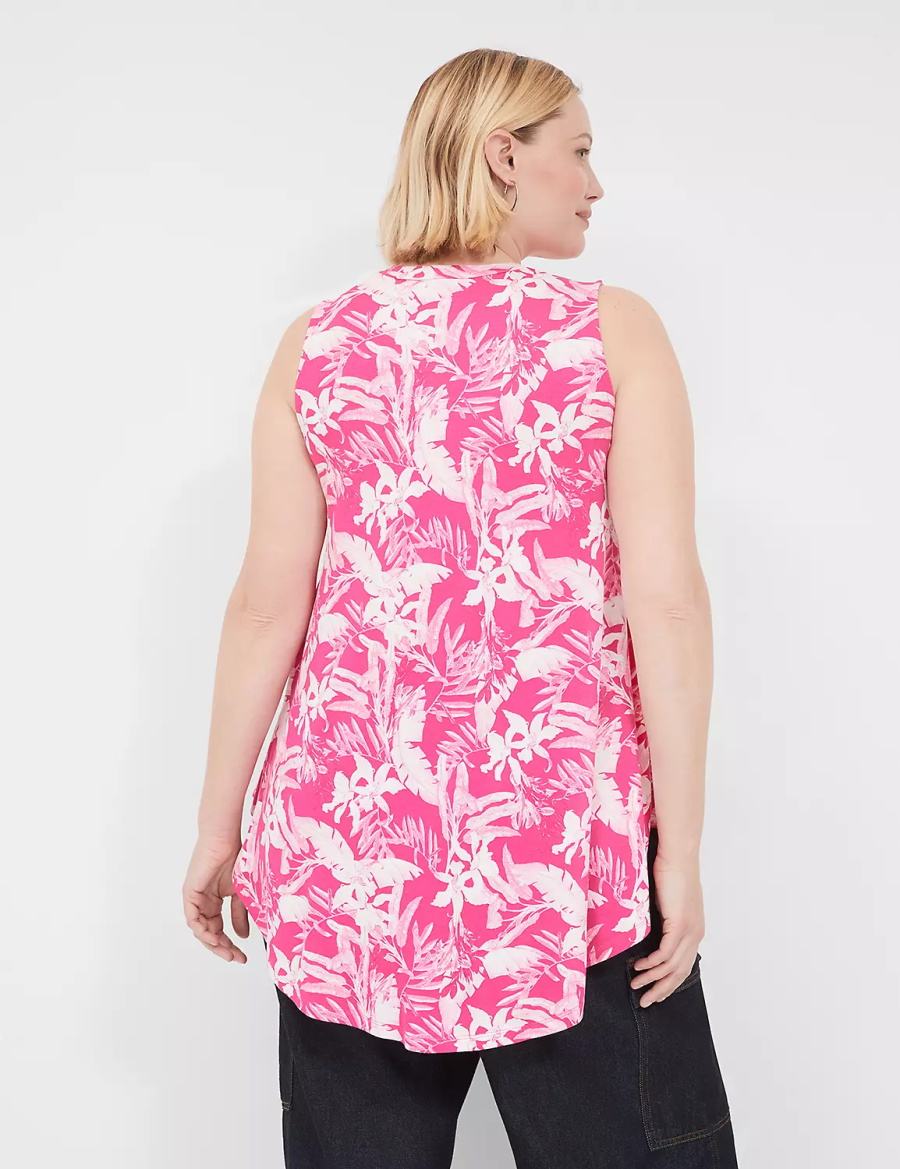 Women Lane Bryant Max Swing Sleeveless High-Neck Tunic T Shirts Pink White | CVF4849DG