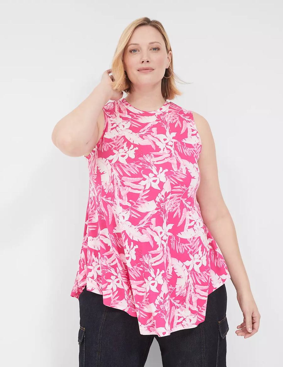 Women Lane Bryant Max Swing Sleeveless High-Neck Tunic T Shirts Pink White | CVF4849DG