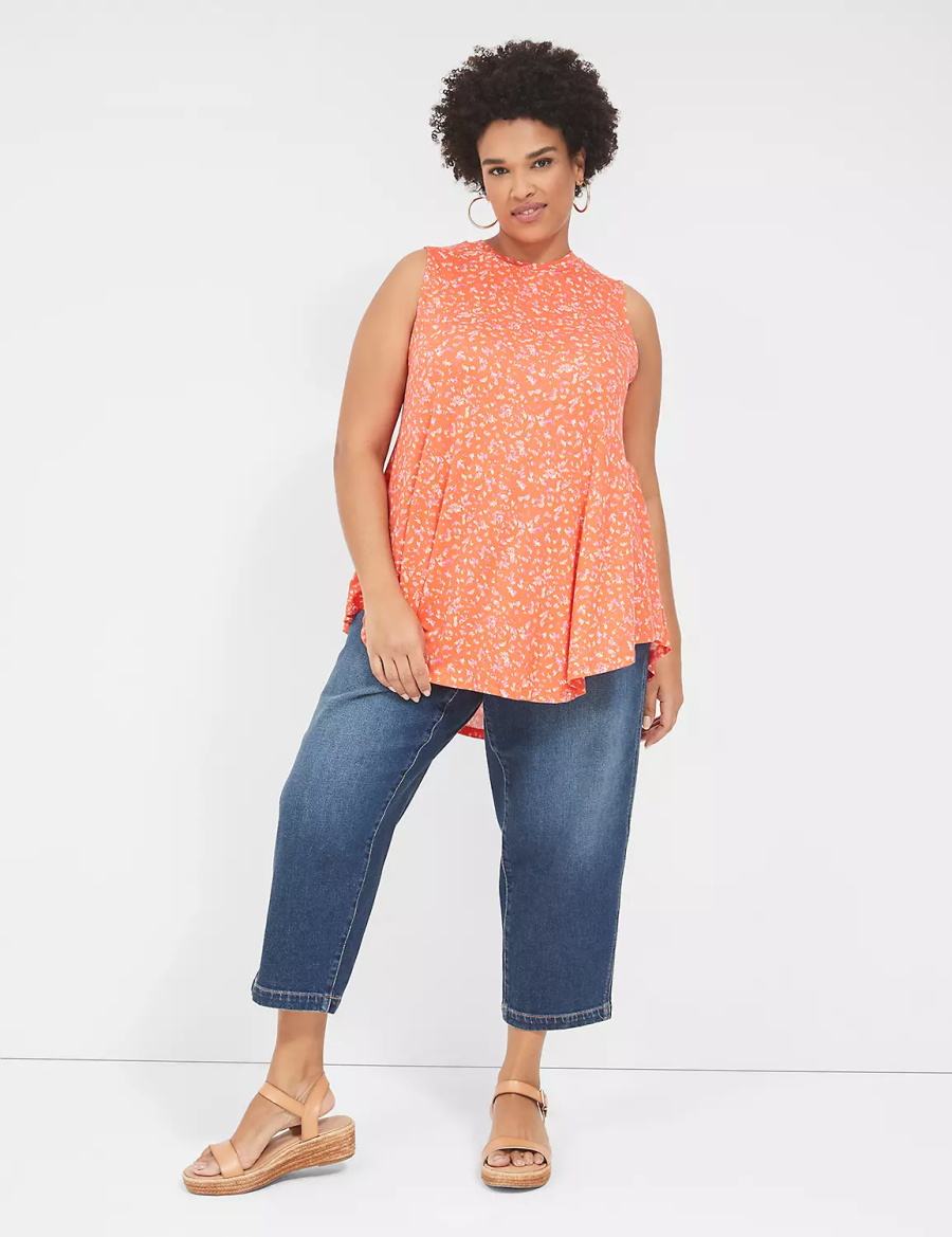 Women Lane Bryant Max Swing Sleeveless High-Neck Tunic T Shirts Orange | LDX4192UH