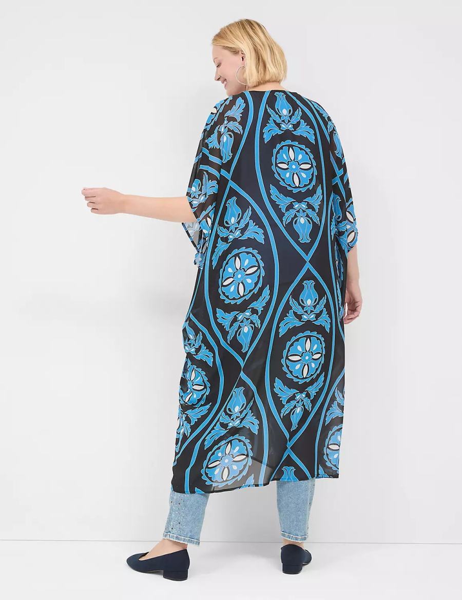 Women Lane Bryant Maxi Chiffon Overpiece Robe Blue | YTZ2369NP