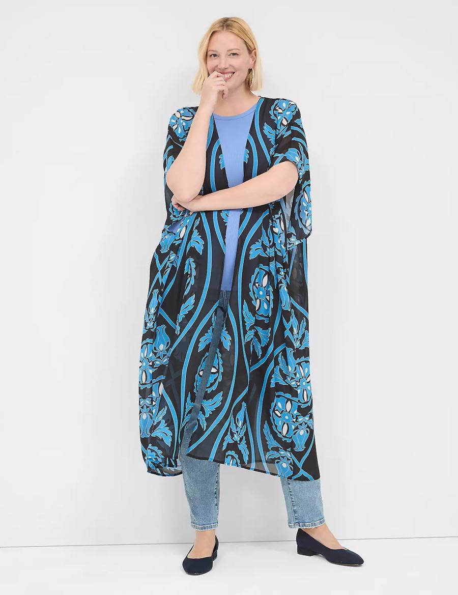 Women Lane Bryant Maxi Chiffon Overpiece Robe Blue | YTZ2369NP