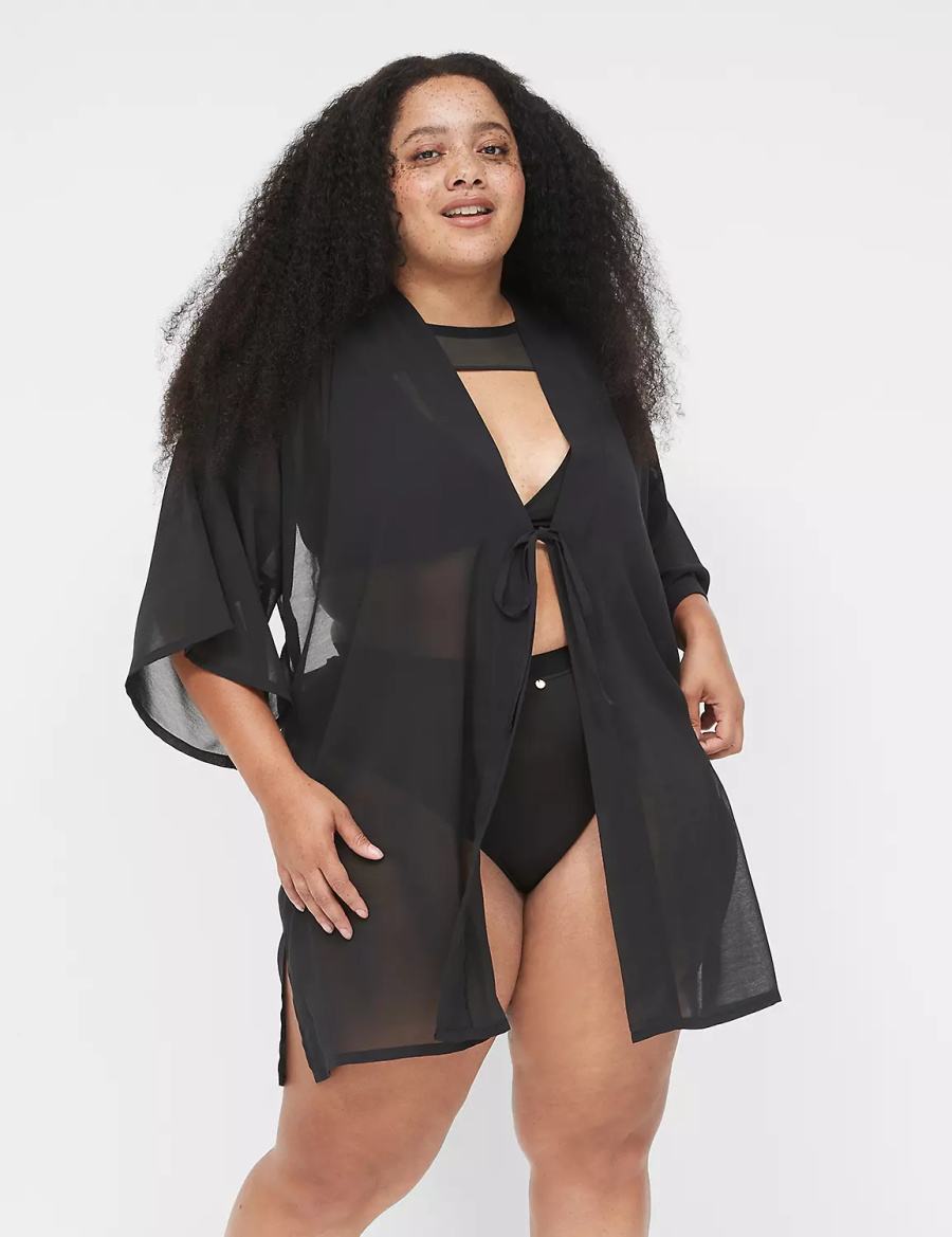 Women Lane Bryant Mesh Backless Kimono Dress Black | LVS4265PA