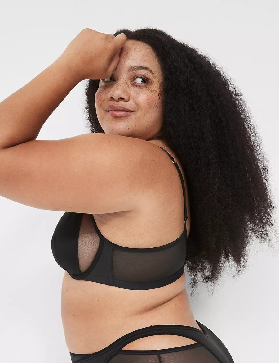 Women Lane Bryant Mesh High Apex Bralettes Black | RXF7192HQ