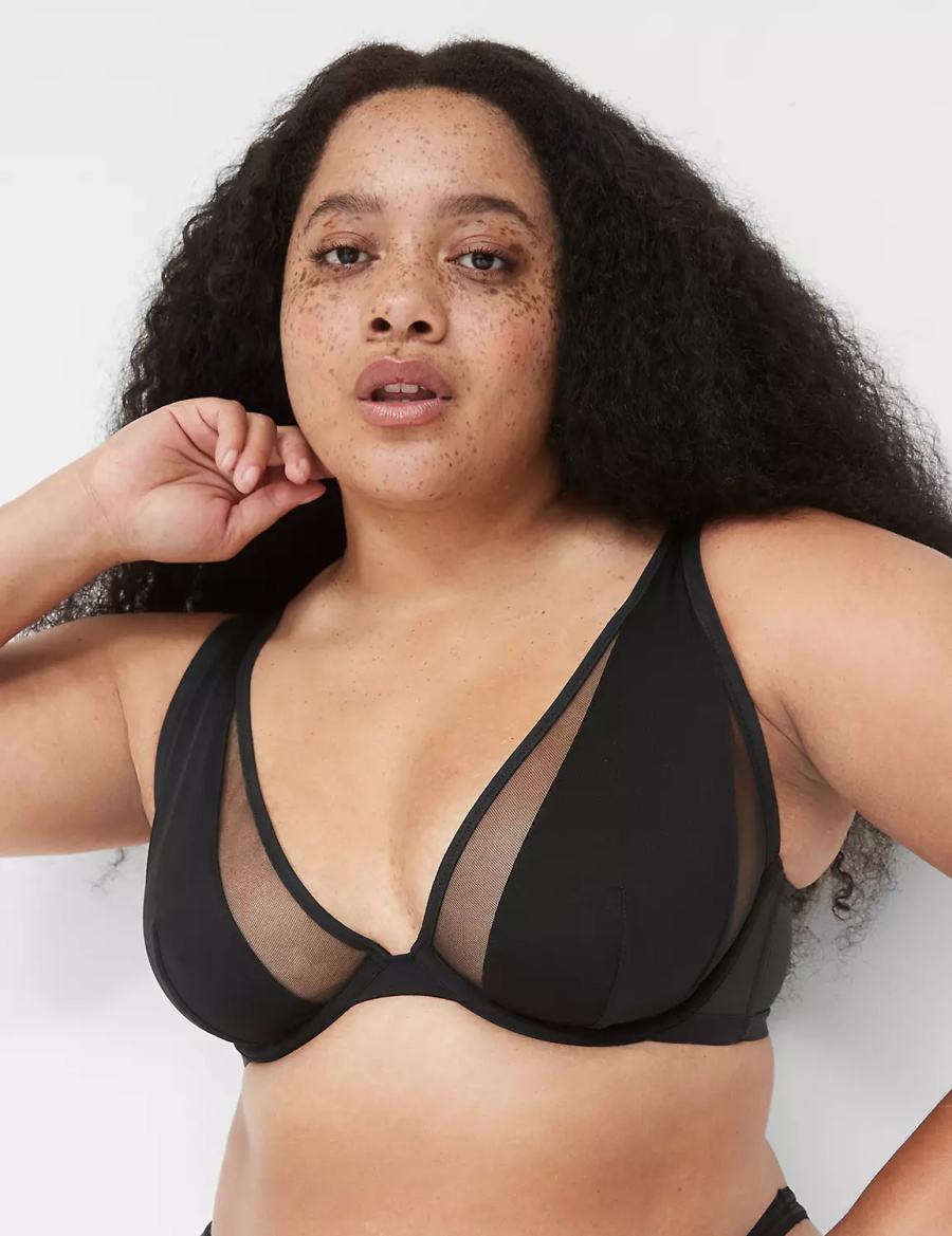 Women Lane Bryant Mesh High Apex Bralettes Black | RXF7192HQ