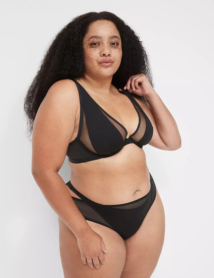 Women Lane Bryant Mesh High Apex Bralettes Black | RXF7192HQ