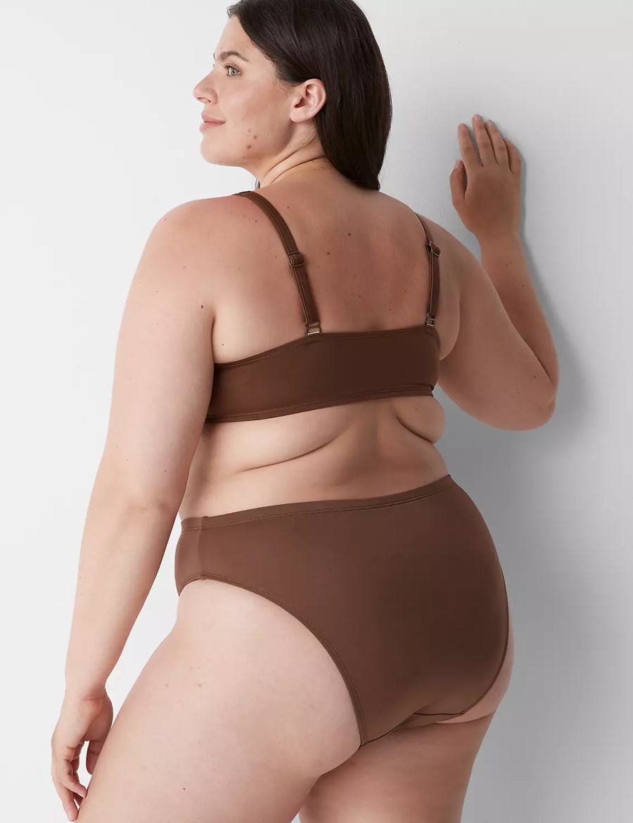 Women Lane Bryant Midi High-Leg Cheeky Swim Bikini Bottom Dark Brown | VWJ195FH