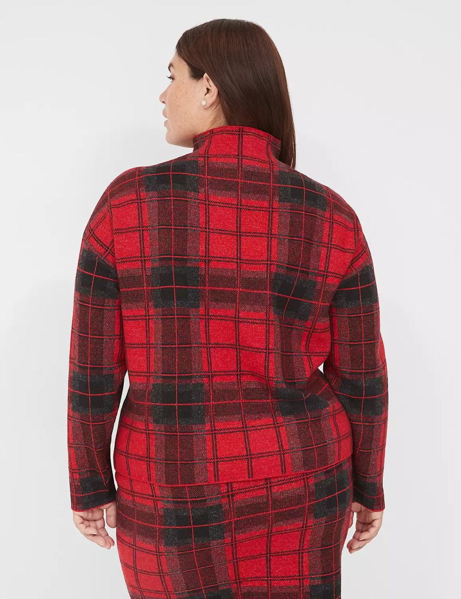 Women Lane Bryant Mock-Neck Plaid Sweaters Red | CQP8889AP