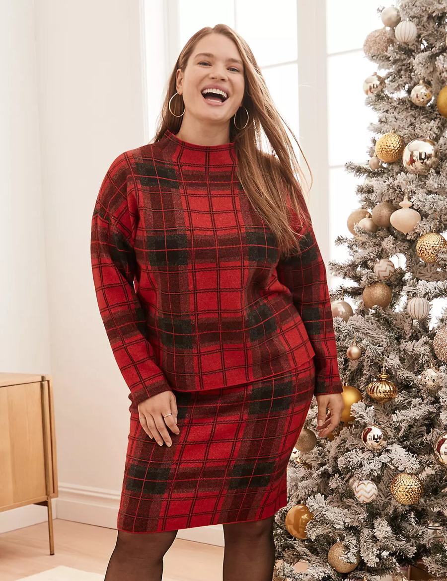 Women Lane Bryant Mock-Neck Plaid Sweaters Red | CQP8889AP