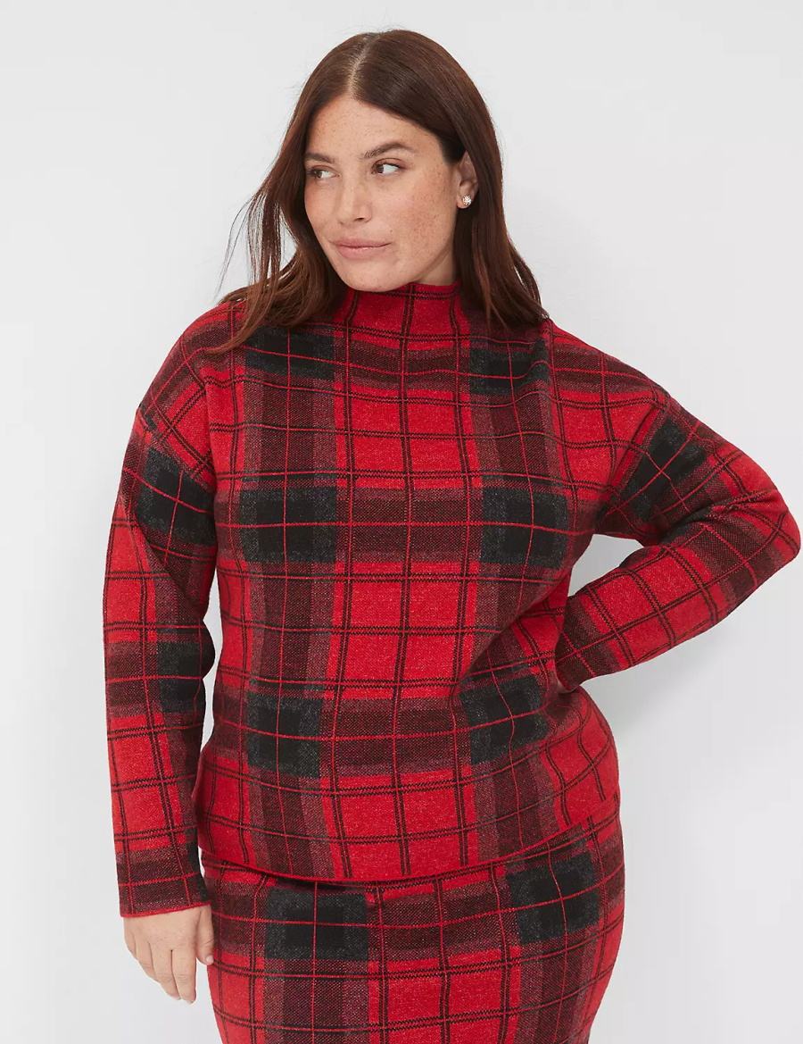 Women Lane Bryant Mock-Neck Plaid Sweaters Red | CQP8889AP