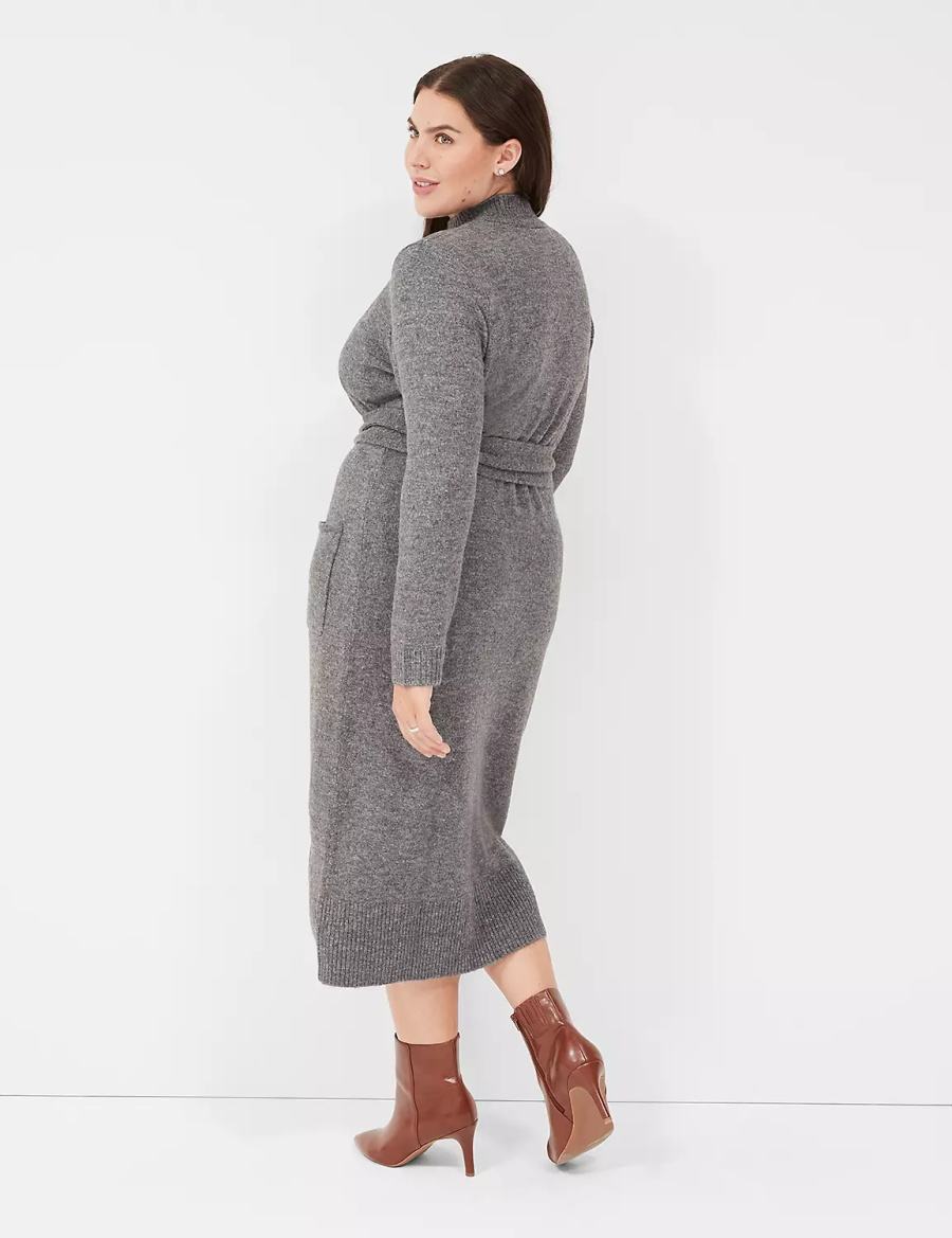 Women Lane Bryant Mock-Necked Midi Sweater Midi Dress Grey | RXT3329KW