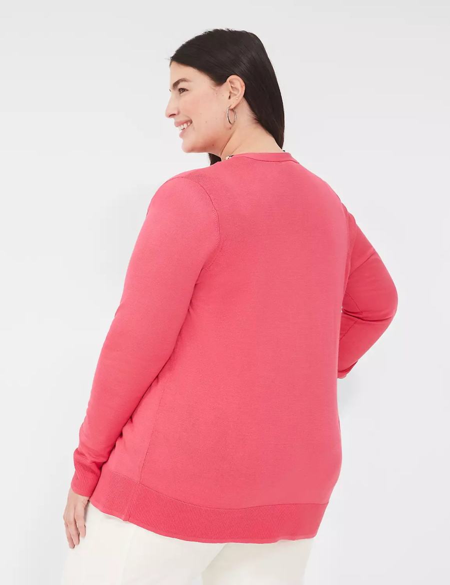 Women Lane Bryant Modern Long-Sleeve Open-Front Cardigan Pink | DFK1431HY