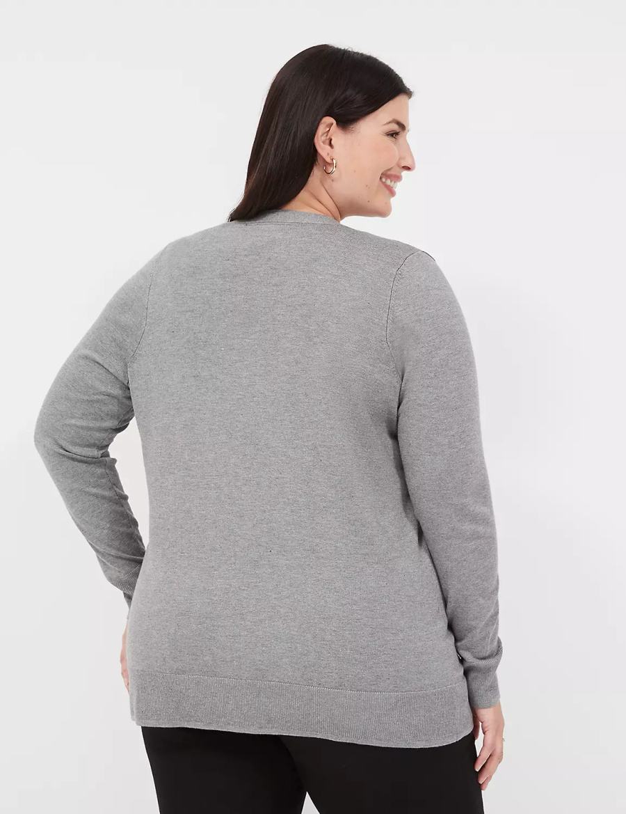 Women Lane Bryant Modern Long-Sleeve Open-Front Cardigan Grey | MZW3139TF