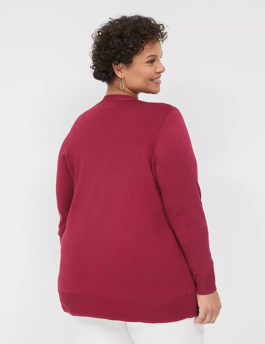 Women Lane Bryant Modern Long-Sleeve Open-Front Cardigan Deep Red | RPV3959YG