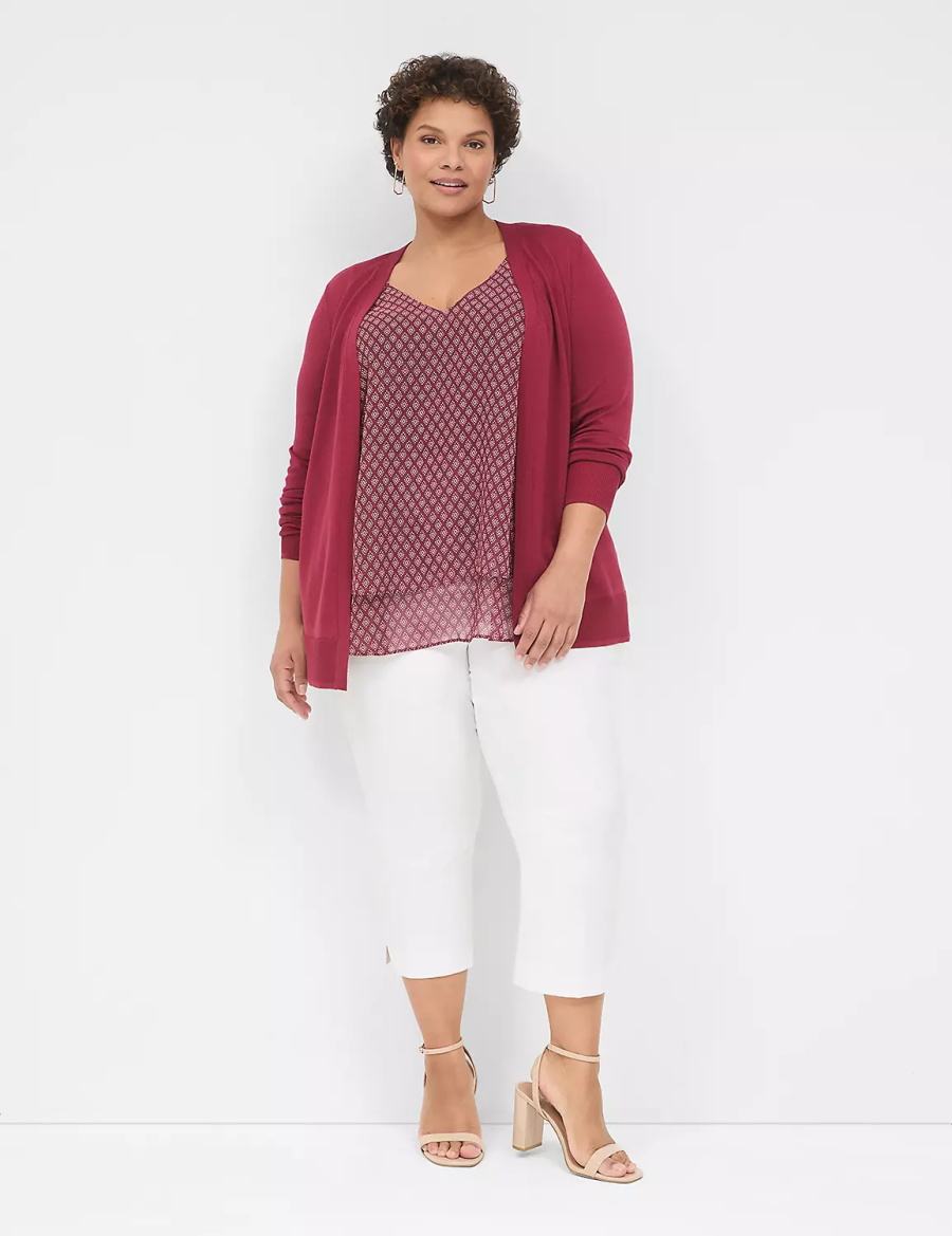 Women Lane Bryant Modern Long-Sleeve Open-Front Cardigan Deep Red | RPV3959YG