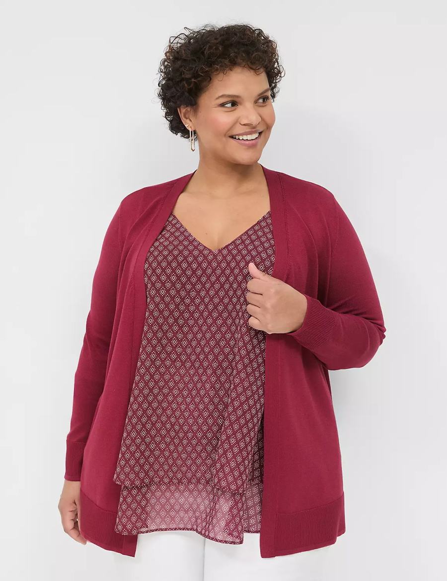 Women Lane Bryant Modern Long-Sleeve Open-Front Cardigan Deep Red | RPV3959YG