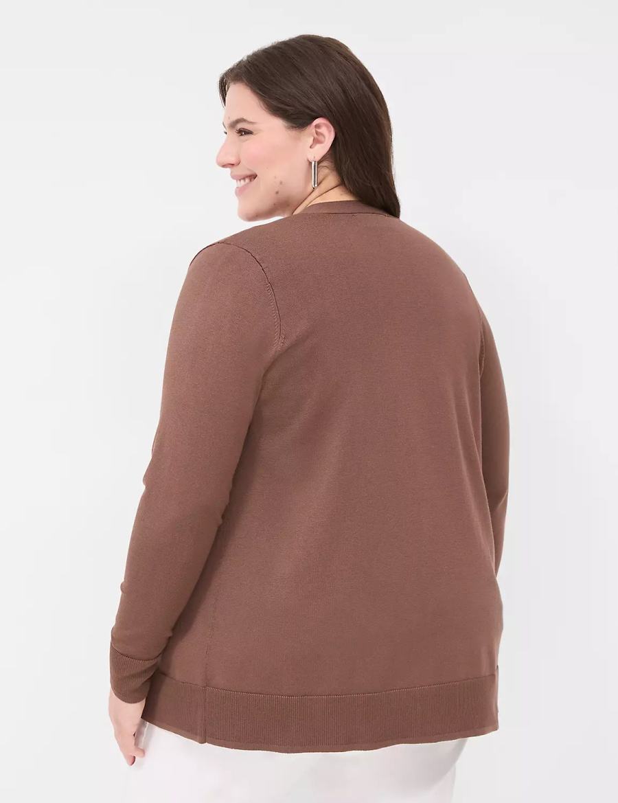 Women Lane Bryant Modern Long-Sleeve Open-Front Cardigan Brown | XAO3839PC