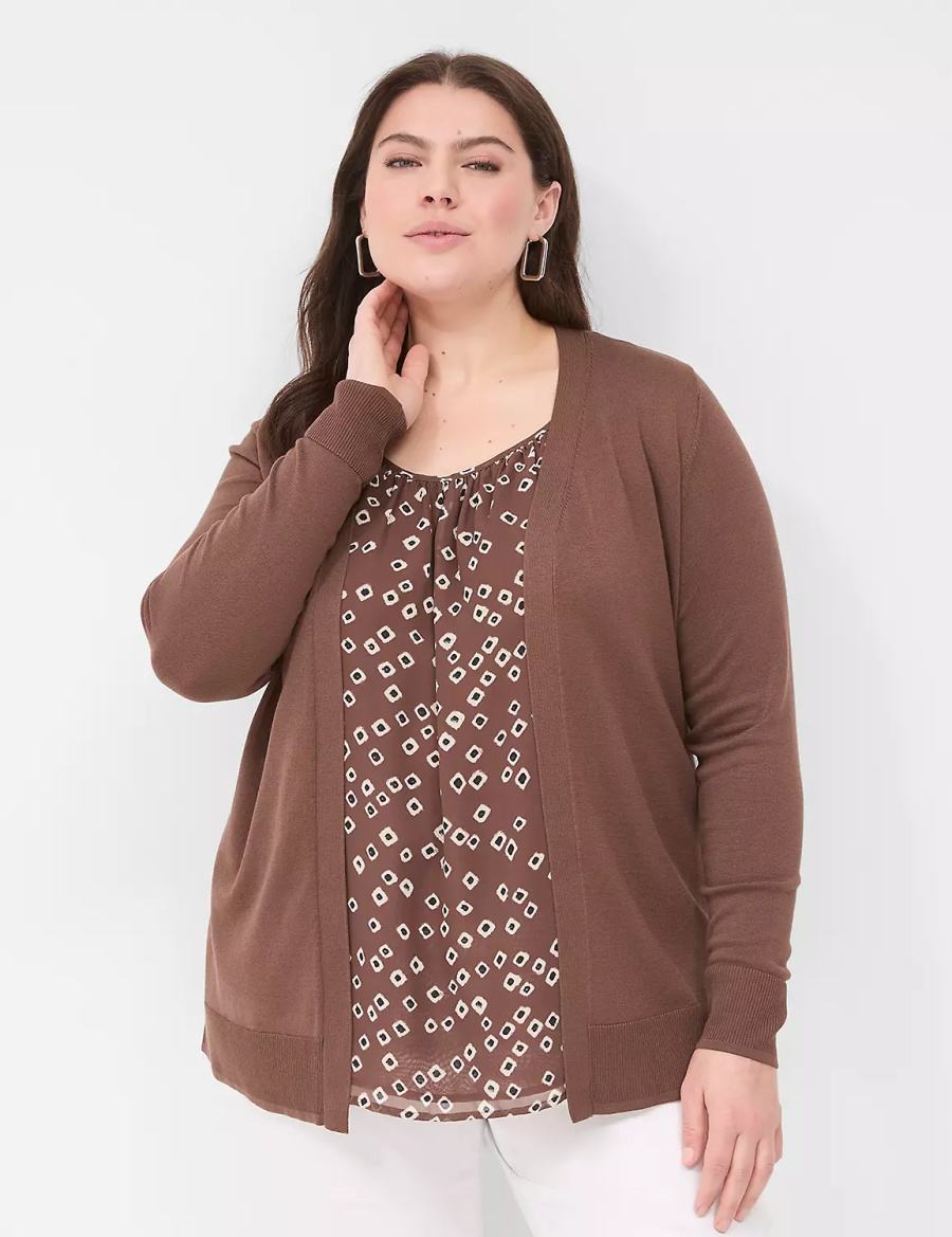 Women Lane Bryant Modern Long-Sleeve Open-Front Cardigan Brown | XAO3839PC