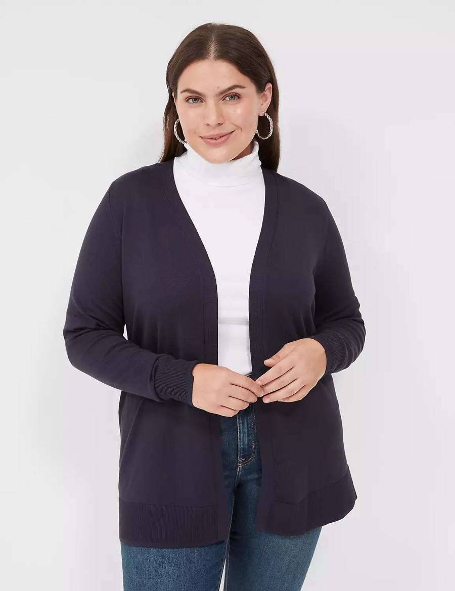 Women Lane Bryant Modern Long-Sleeve Open-Front Cardigan Blue | YFD5643QU