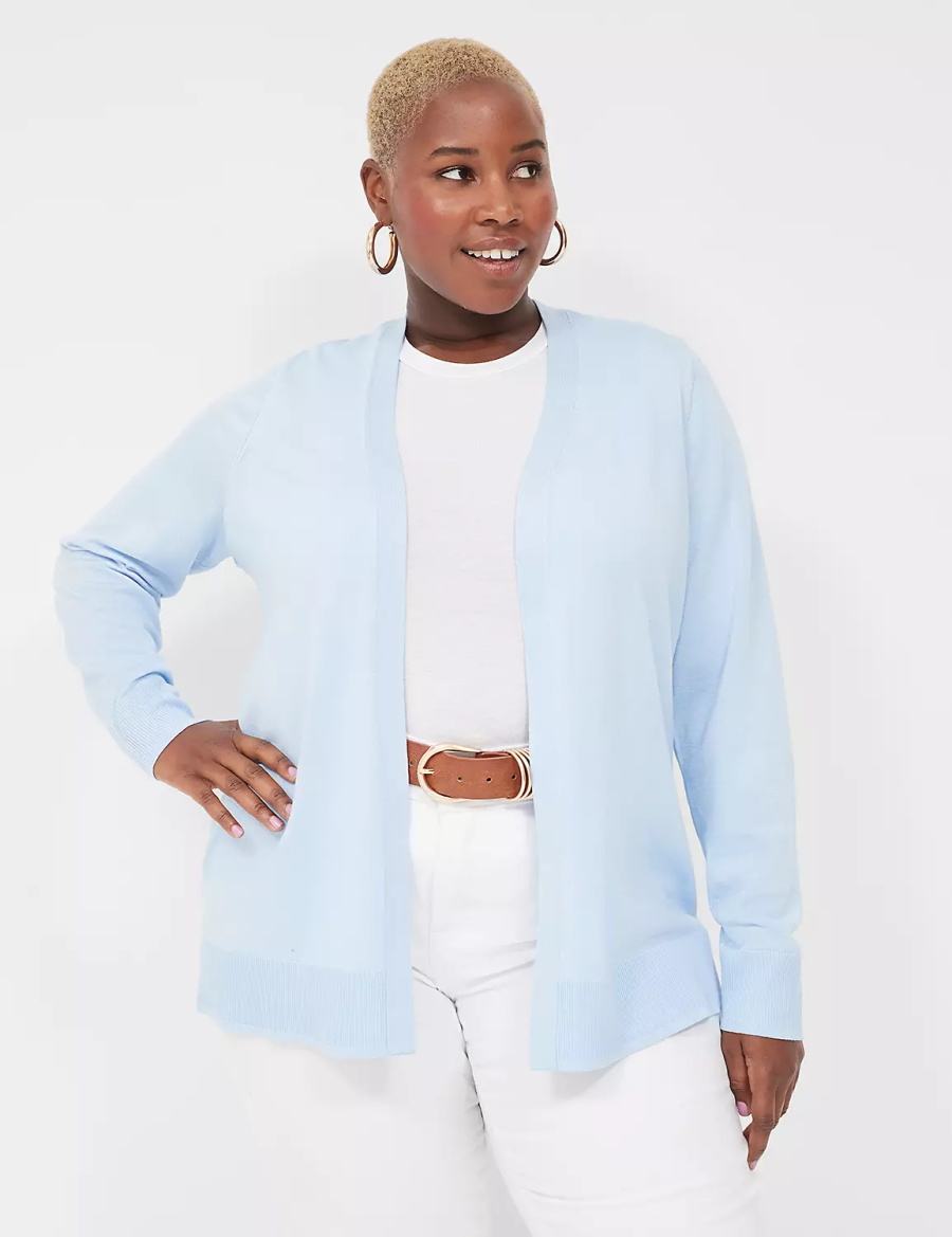 Women Lane Bryant Modern Long-Sleeve Open-Front Cardigan Blue | ZQG5030NM