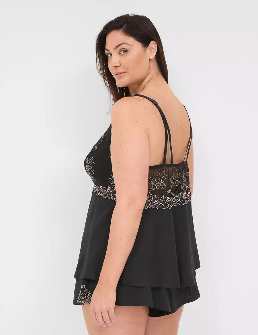 Women Lane Bryant Modern Romance Cami & Short Set Pajamas Black | SHW795KE