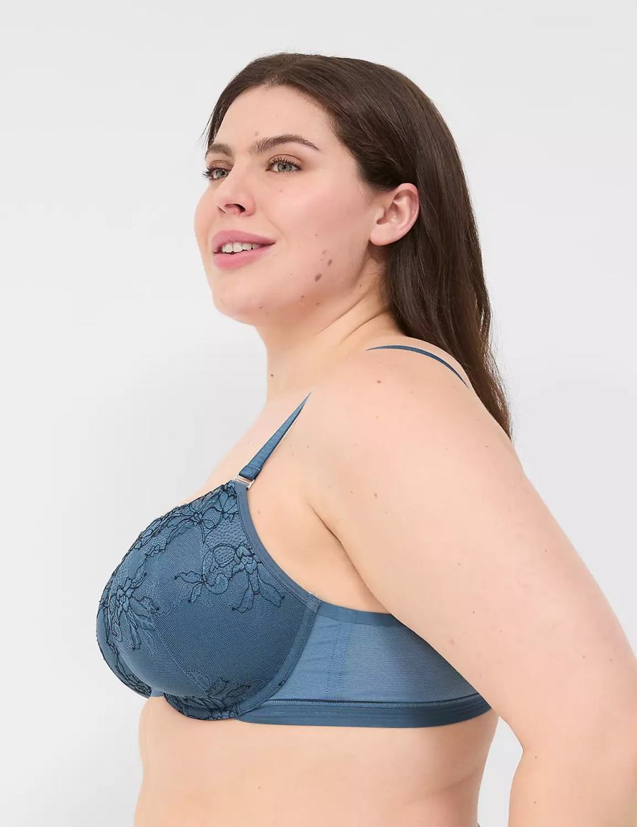 Women Lane Bryant Modern Romance Lightly Lined Demi Bralettes Blue Grey | ZZS2030KQ