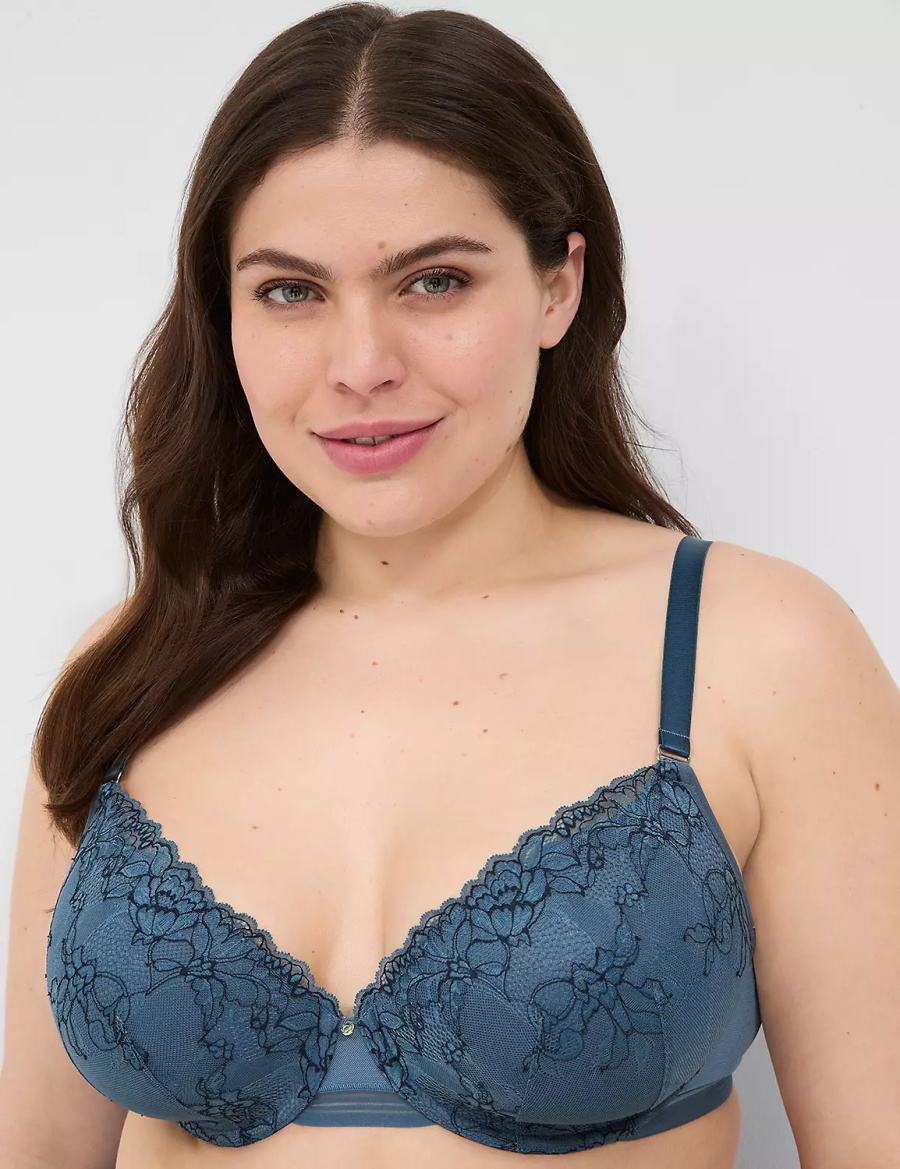 Women Lane Bryant Modern Romance Lightly Lined Demi Bralettes Blue Grey | ZZS2030KQ