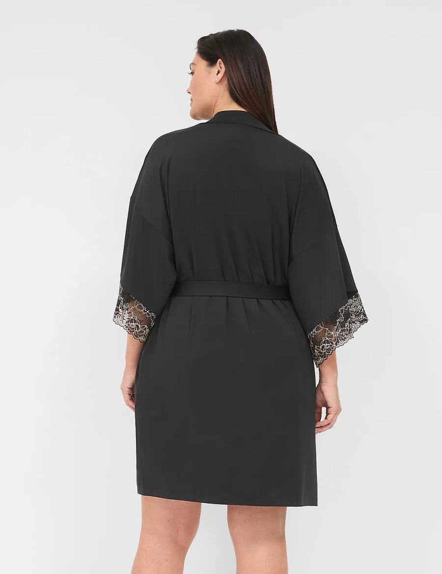 Women Lane Bryant Modern Romance Robe Black | OVM3682FY