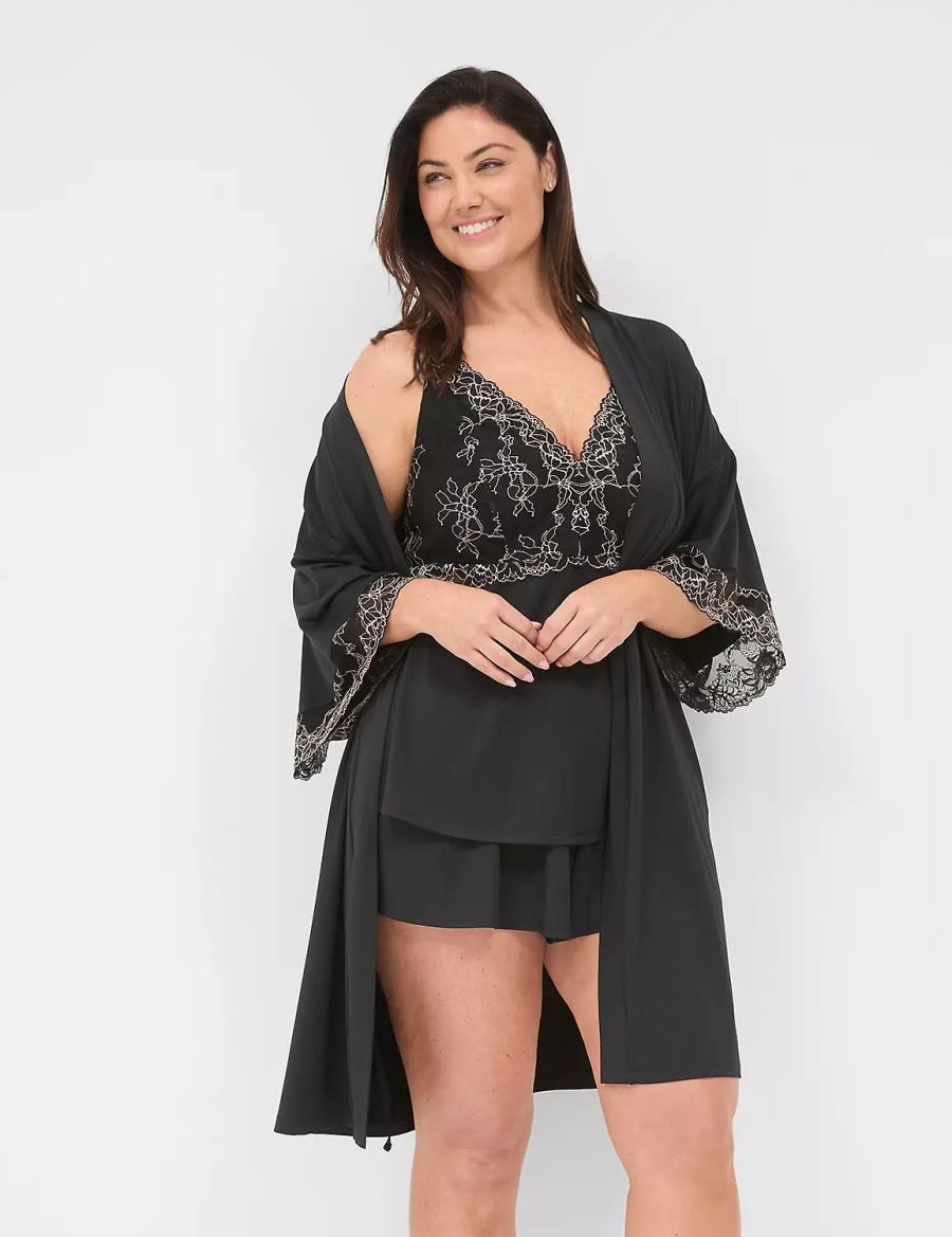 Women Lane Bryant Modern Romance Robe Black | OVM3682FY