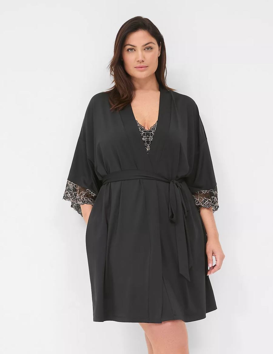 Women Lane Bryant Modern Romance Robe Black | OVM3682FY