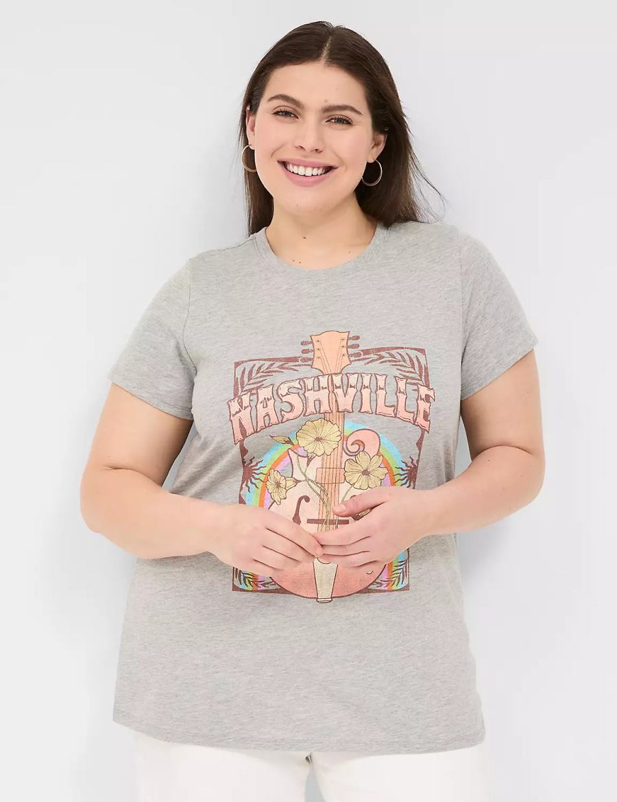 Women Lane Bryant Nashville Graphic Tee T Shirts Light Grey | AYT9485XN