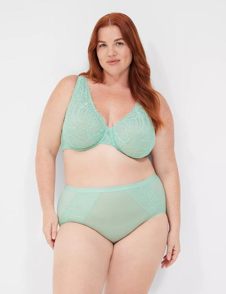 Women Lane Bryant No-Show Full with Lace Briefs Light Green | MWY73FP