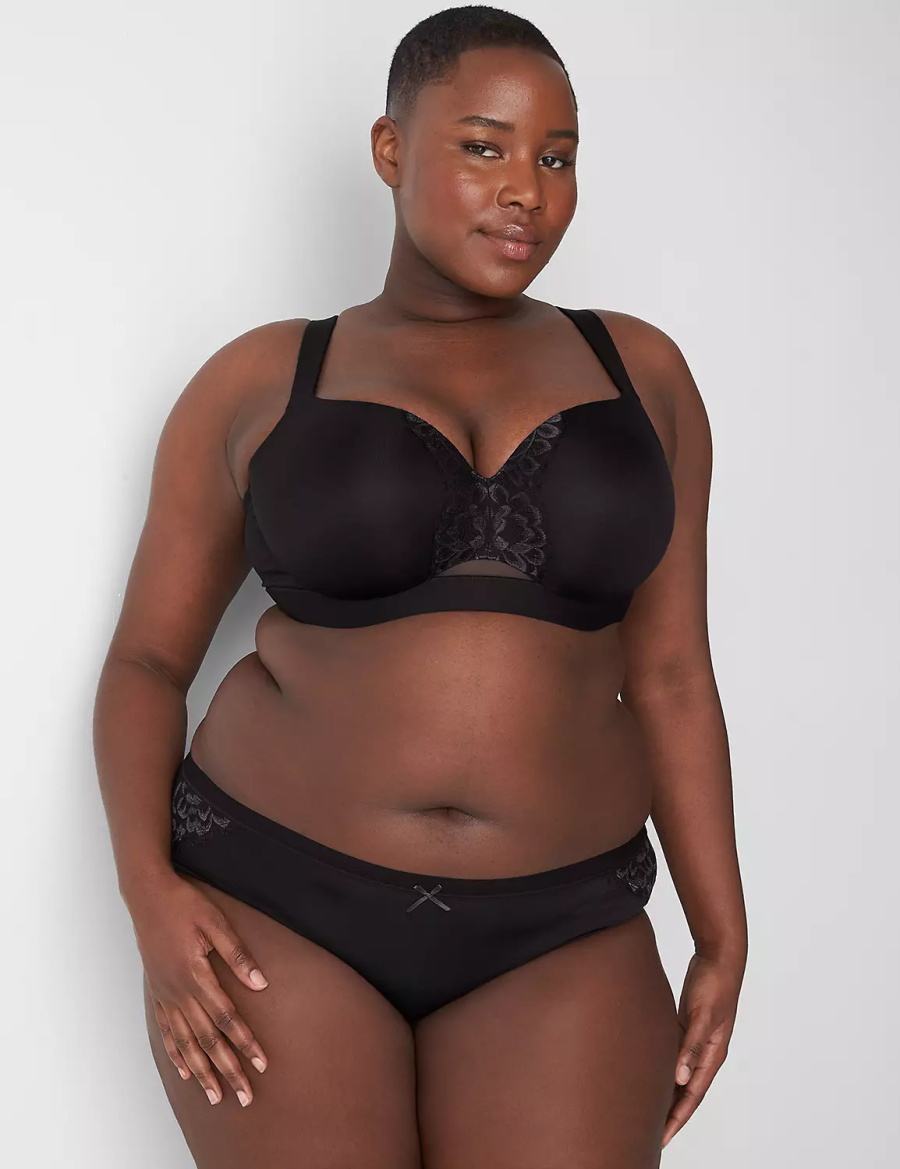 Women Lane Bryant No-Show With Satin Lace Hipster Panty Black | XED161FR