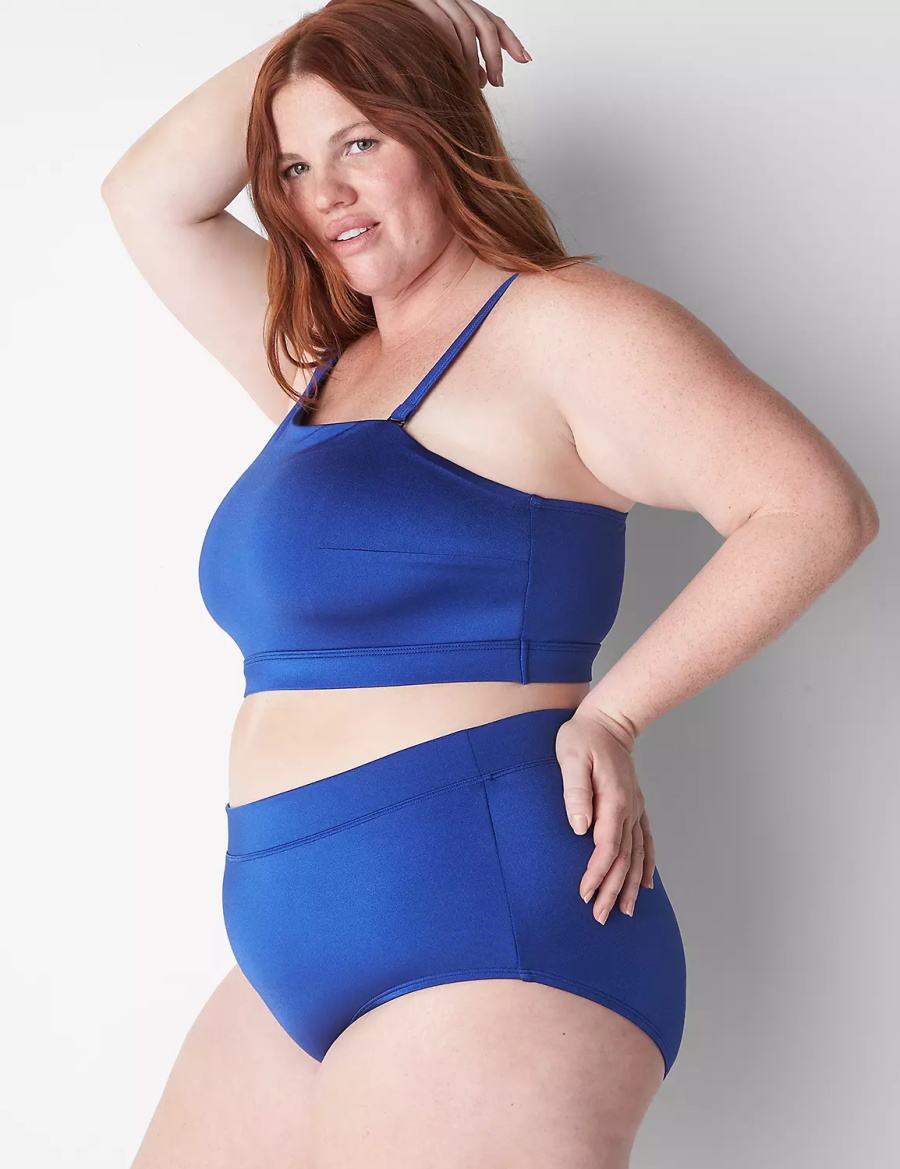 Women Lane Bryant No-Wire Asymmetric Swim Bikini Top Blue | PJU1676NR