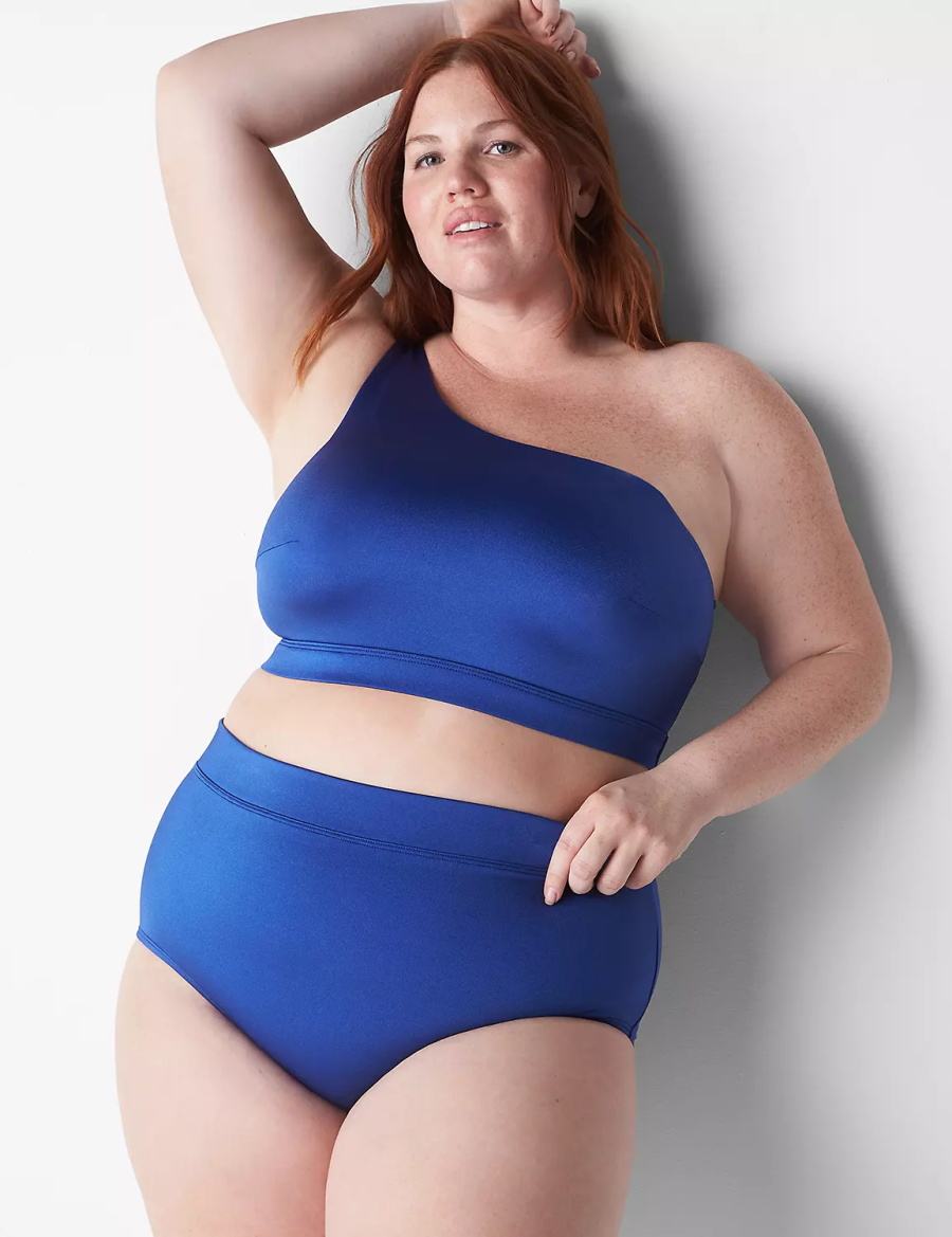 Women Lane Bryant No-Wire Asymmetric Swim Bikini Top Blue | PJU1676NR