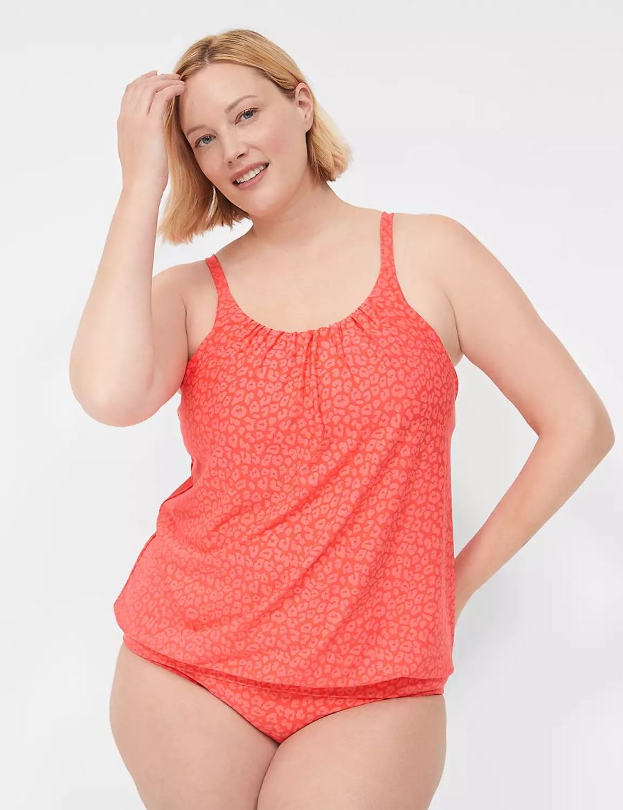 Women Lane Bryant No-Wire Blouson Tankini Bikini Top Coral | YAQ8019BV