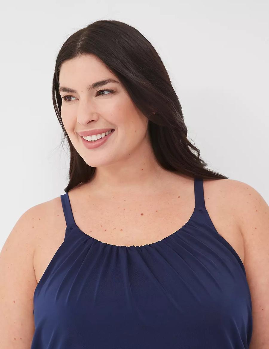 Women Lane Bryant No-Wire Blouson Tankini Bikini Top Blue | AZN4457JJ