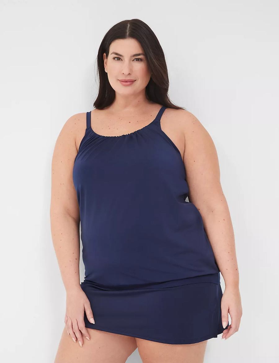 Women Lane Bryant No-Wire Blouson Tankini Bikini Top Blue | AZN4457JJ