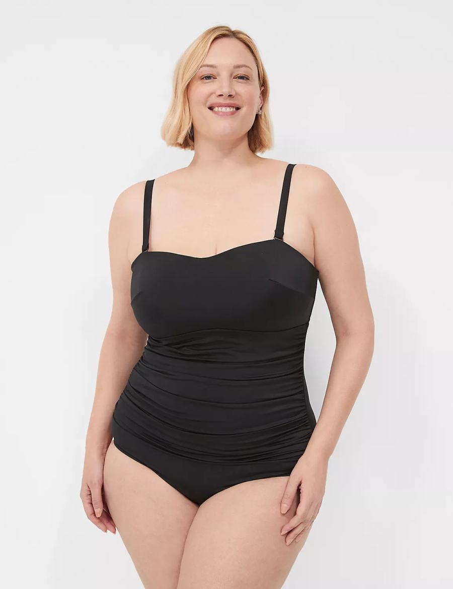 Women Lane Bryant No-Wire Multi-Way Strapless One-Piece Swimsuits Black | RUC5681TY