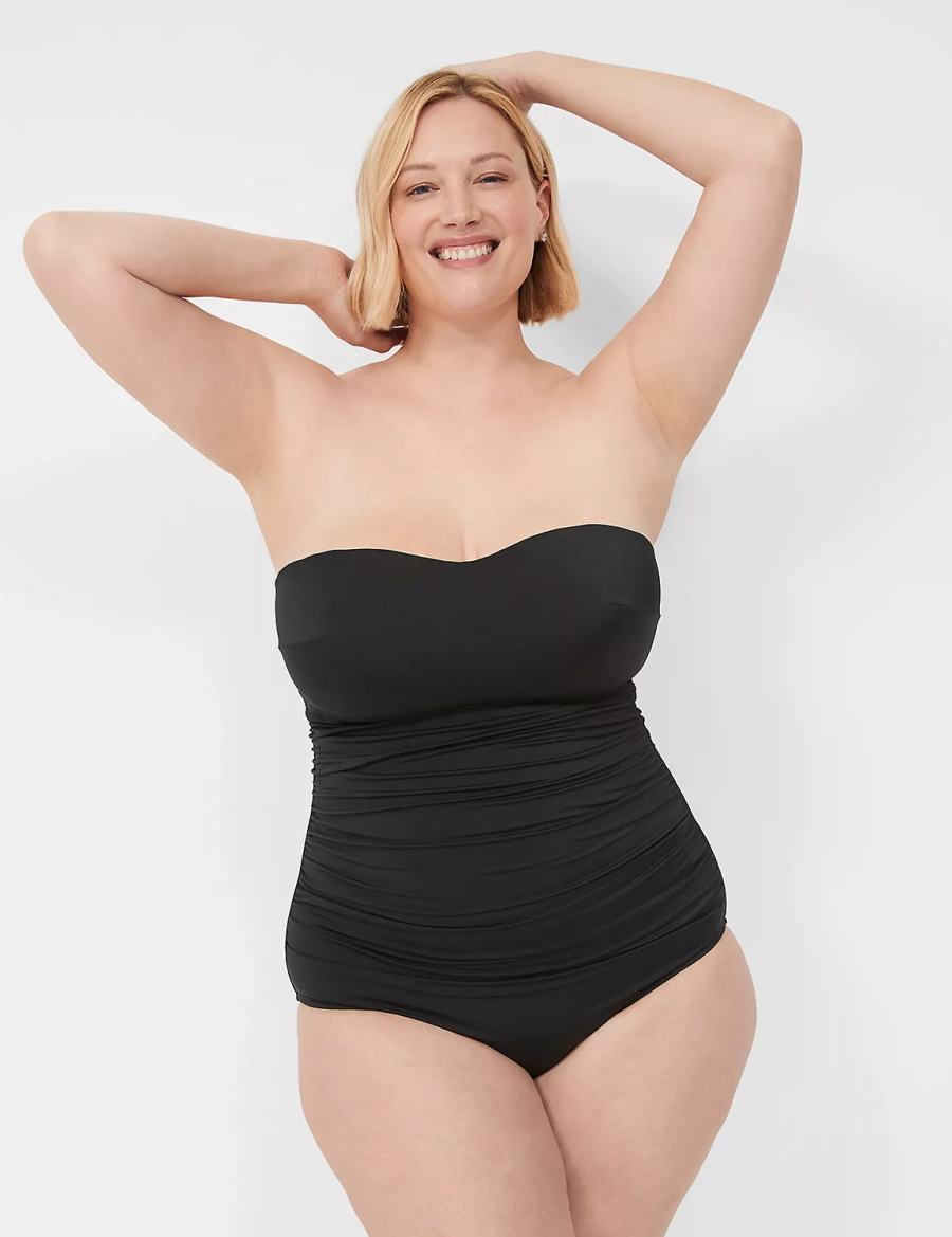 Women Lane Bryant No-Wire Multi-Way Strapless One-Piece Swimsuits Black | RUC5681TY