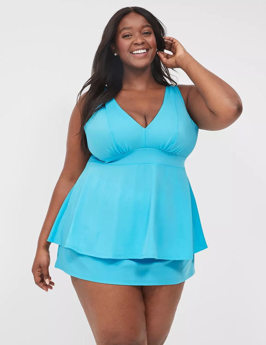 Women Lane Bryant No-Wire Swing Tankini Bikini Top Blue | ONZ9275BL