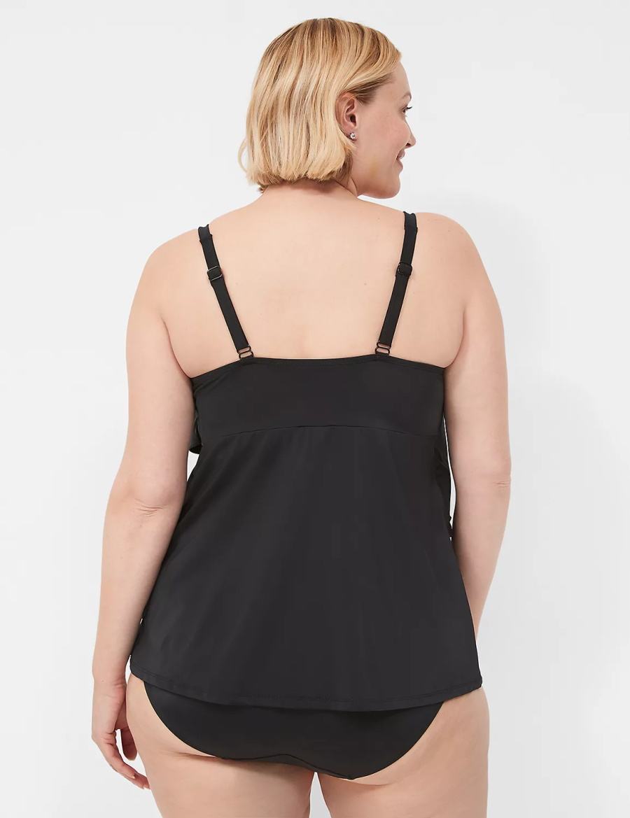 Women Lane Bryant No-Wire Three-Tier Tankini Bikini Top Black | FOR905JL