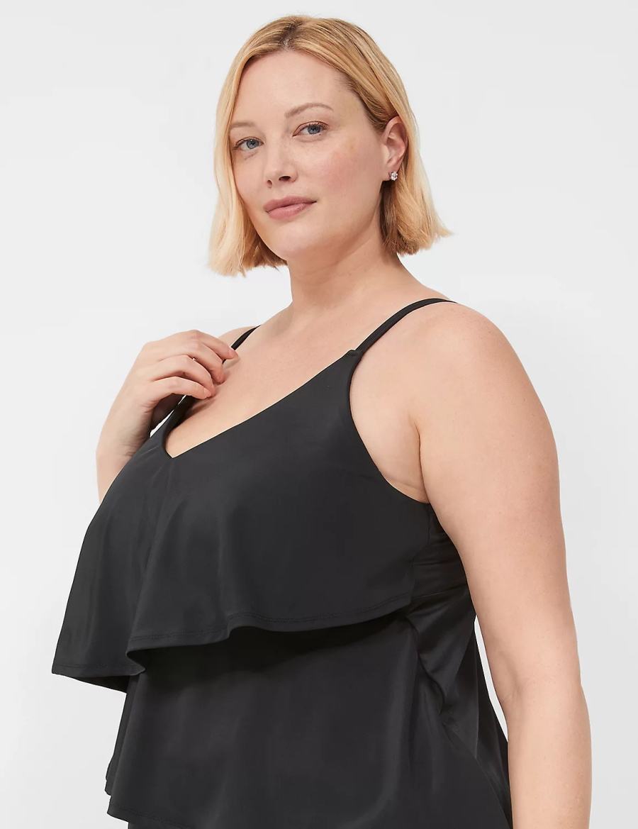 Women Lane Bryant No-Wire Three-Tier Tankini Bikini Top Black | FOR905JL