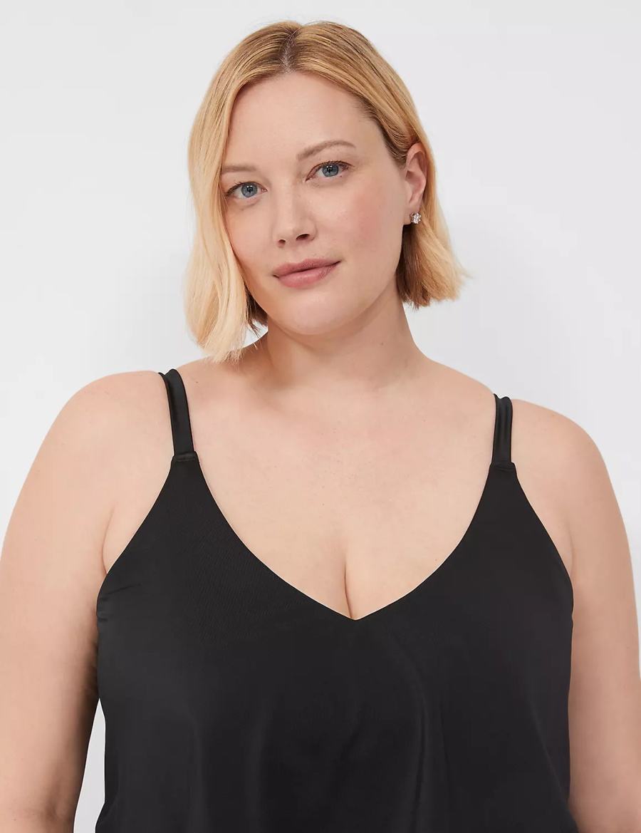 Women Lane Bryant No-Wire Three-Tier Tankini Bikini Top Black | FOR905JL