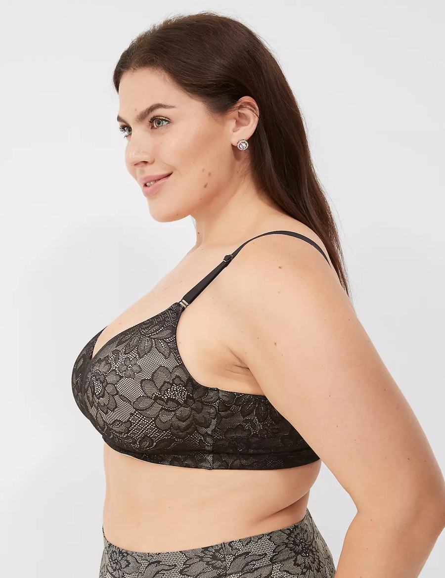 Women Lane Bryant No-Wire with Lace Bralettes Black | LZH6789BW