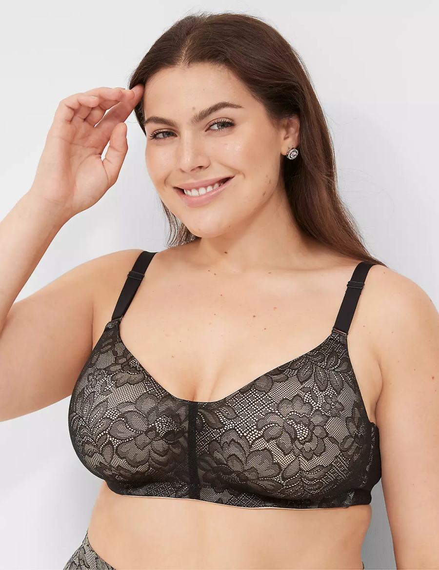 Women Lane Bryant No-Wire with Lace Bralettes Black | LZH6789BW