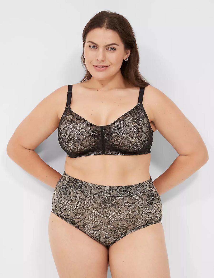 Women Lane Bryant No-Wire with Lace Bralettes Black | LZH6789BW