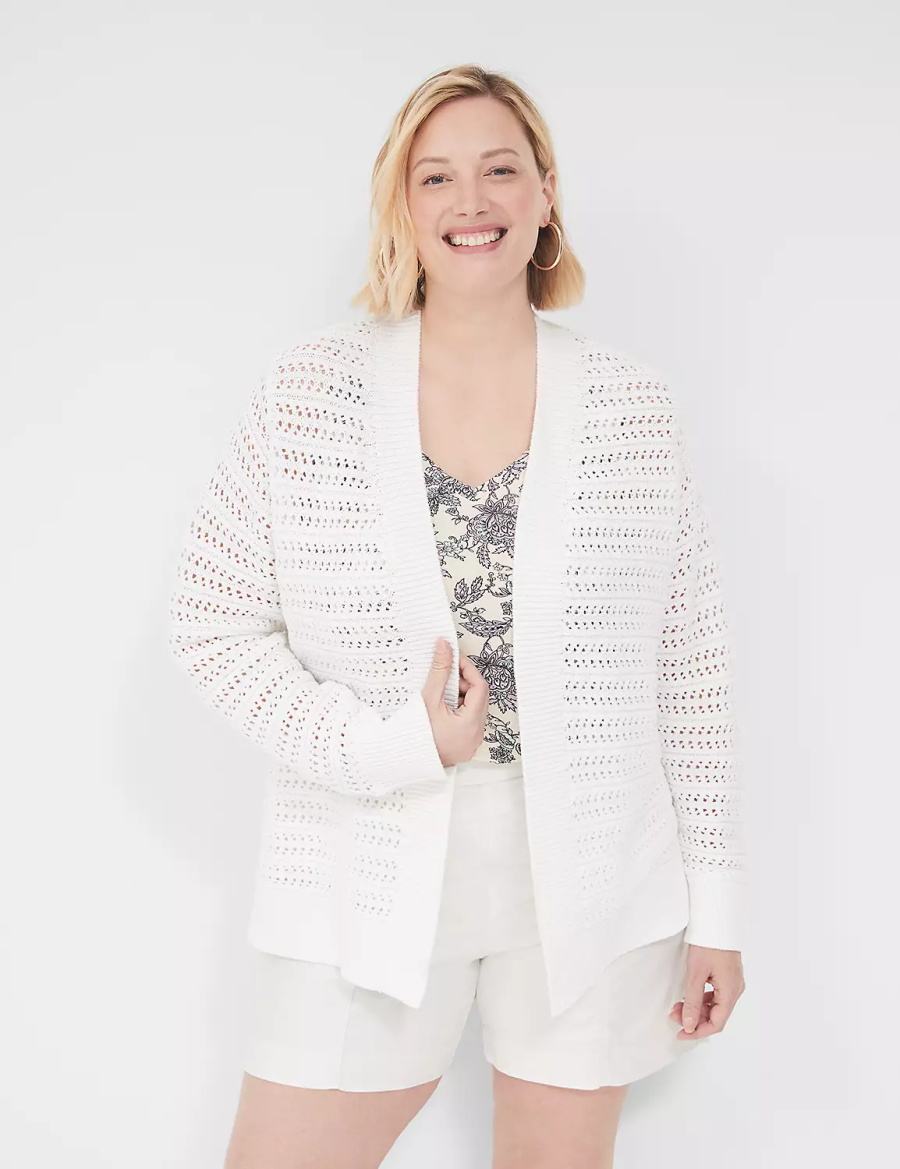 Women Lane Bryant Open-Front Stitch Cardigan White | CHA6656LY