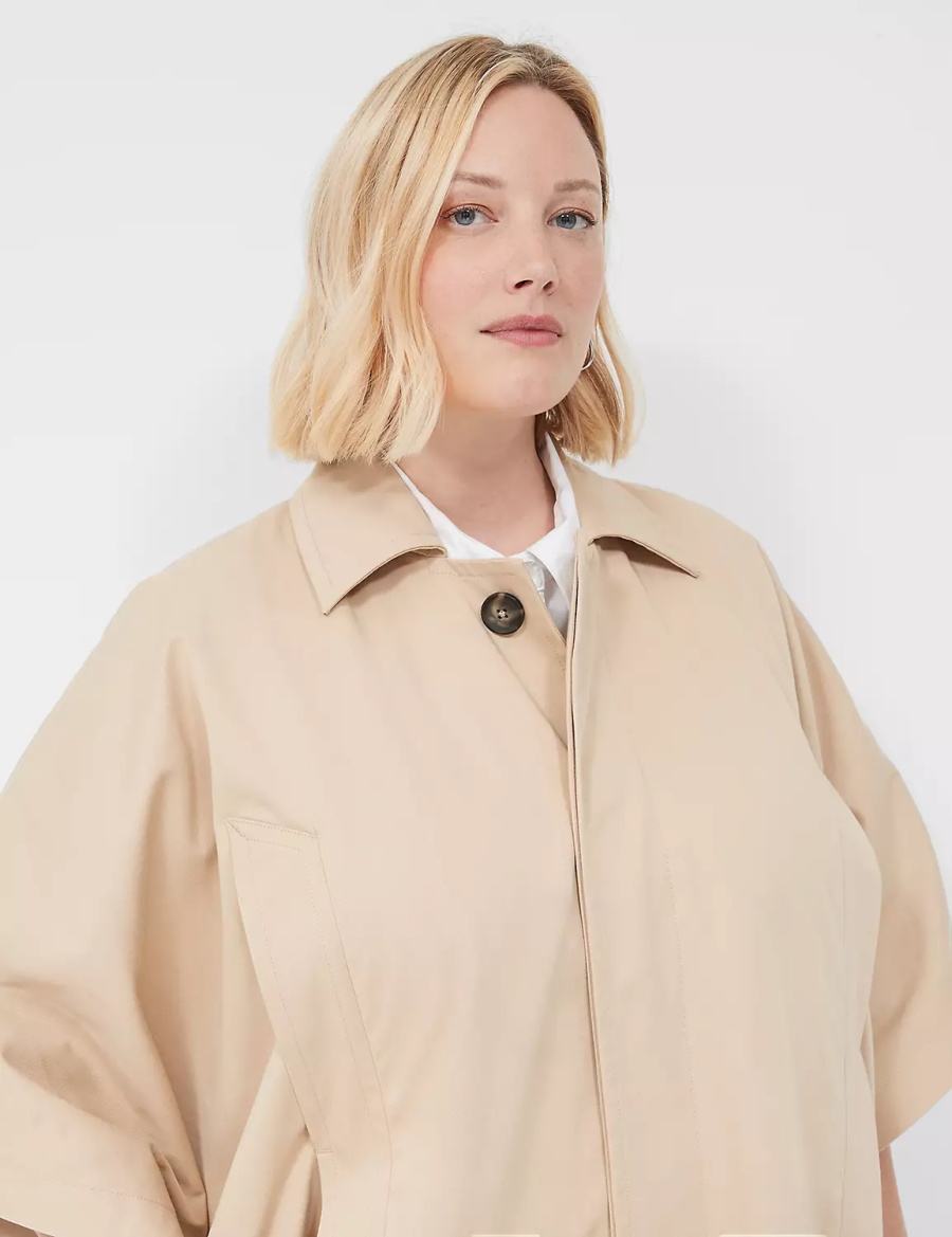 Women Lane Bryant Oversized Trench Poncho Ponchos Khaki | QFT3866KO