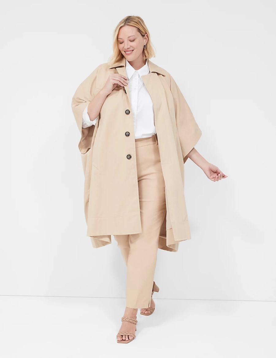 Women Lane Bryant Oversized Trench Poncho Ponchos Khaki | QFT3866KO